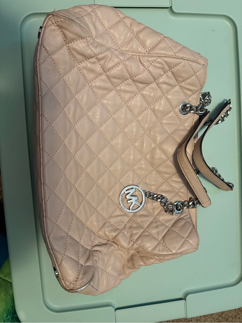 Michael Kors Quilted Shoulder Bag in Blush Pink with Silver Hardware